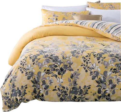 BedLooms King Size Duvet Cover Sets Printed 3 Pieces Duvet Covers Hypoallergenic Brushed Microfiber Bedding Set with 2 Pillow Cases (Ochre Blossom 230x220 cm)