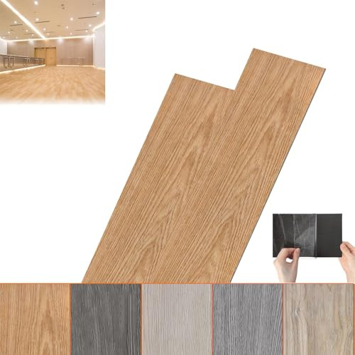 ACXIN PVC-golvbeläggning, vinylgolv, självhäftande klick vinylgolv, laminat, självhäftande vinyl, träeffekt (träbrun, 5 m² (54 stycken))
