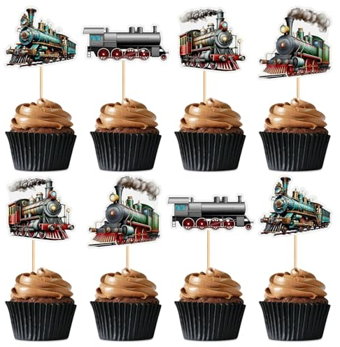 Blumomon 28 Stück Zug Cupcake Toppers Geburtstag des Jungen Cupcake Toppers Dekoration für Familienfeiern