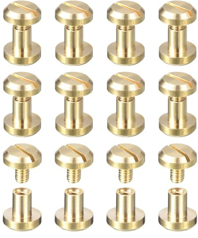 sourcing map Paquete de 12 tornillos Chicago de latón, 8 x 10 mm, cóncavos de tornillo trasero, remaches para manualidades, correa de cinturón de cuero, tono dorado