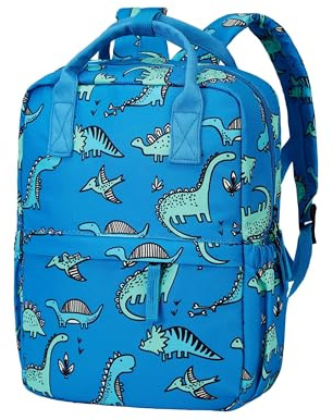 KingCheer Toddler Backpack & Rucksack for Boys & Girls – Mini Lightweight Schoolbag Backpack with Chest Strap, Perfect for Preschool, Kindergarten, Nursery & Travel(12Inch, Blue Dinosaur)