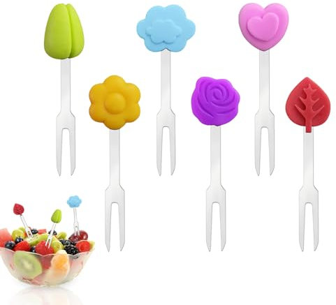 FAINCA 6 Stück Obstgabeln Kinder, Edelstahl Obstgabeln, Obst Gabeln Wiederverwendbar, ObstspießE Kinder, Fruchtgabel, Gabel Piekser Fingerfood Picks Obst Gabeln Wiederverw