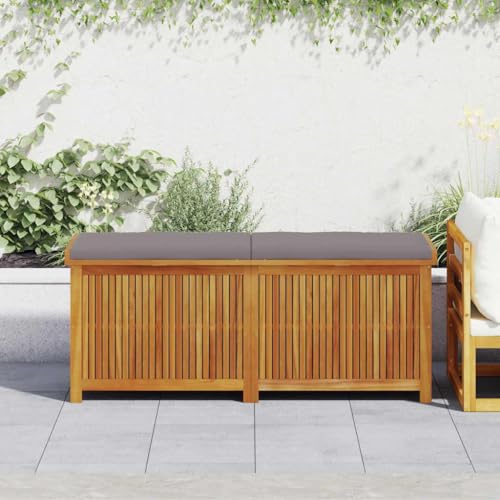 Gecheer Scatola per Cuscini da Esterno, Contenitore di Archiviazione con Coperchio e Borsa Impermeabile 150x50x60,5 cm in Legno Massello di Acacia, per Mobili da Giardino e Terrazza