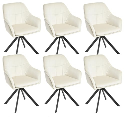 Goeurvant Drehstuhl Esszimmer 6er Set Creme mit Armlehne Polsterstuhl Samt Esszimmerstühle drehbar Küchenstuhl mit Metallbeine für Wohnzimmer Esszimmer