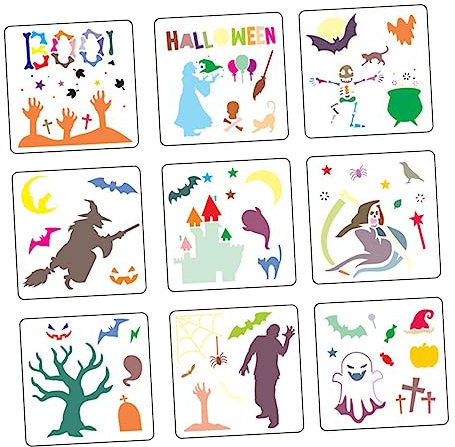 Tofficu 9stücke Halloween Schablonen Malvorlagen Aus Kunststoff Hohlzeichnungsvorlagen Für Zeichnen Pigmentieren Basteln Partydeko Diy-projekte