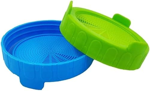 Juego de 2 tapas de germinación azules y verdes con pantalla de acero inoxidable para semillas de boca ancha para cultivar brotes de frijoles, tarros, tapas de tarros, utensilios de cocina
