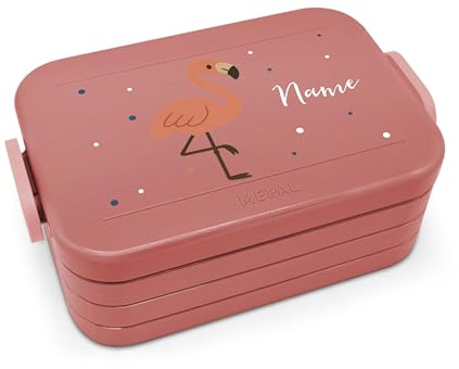 printplanet® Personalisierbare Brotdose „Layout Flamingo“ – Lunchbox/Bento Box von Mepal – mit eigenem Namen oder Wunschtext – Farbe Vivid Mauve – BPA-frei – Geschenkidee
