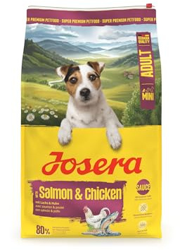JOSERA Mini Lachs & Huhn | 10 kg | Trockenfutter für kleine Hunde | Adult | Premiumfutter für erwachsene Hunde kleiner Rassen mit kleine Kroketten | mit leckerem Soßenpulver auch nass zu verfüttern