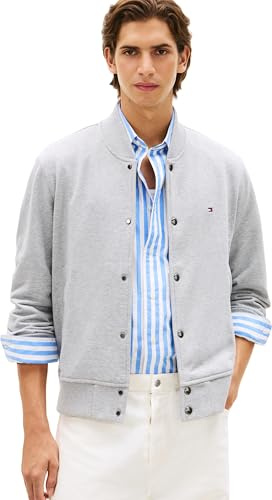 Tommy Hilfiger Cazadora bomber Hombre Essential Terry con tapeta de botones, Gris (Light Grey Heather), S