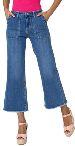 Nina Carter P512 Jean évasé pour femme – Coupe 7/8, taille moyenne, stretch, ourlet effiloché, look usé, pantalon évasé avec coutures décoratives et poches, M mince