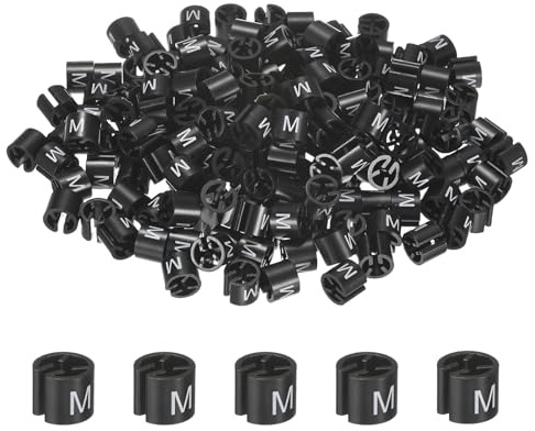 M METERXITY 100-Pack Clothes Hanger Markers, Size M Garment Tag, Black | Plastic, Colored Coding Marker, Color Coded, Size Clips, Fit 3mm-5mm Rod, For Clothing, Wire Hangers