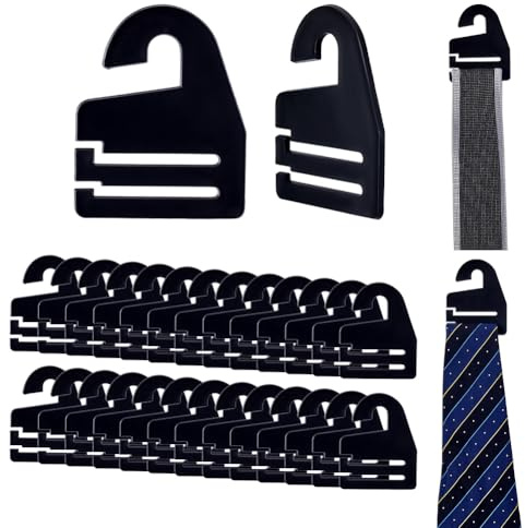 AHANDMAKER 30Pcs Black Tie Hanger, Necktie Holder Organizer for Retail Display Closet Storage Space Saving Plastic Neck Tie Hook Hangers for Men Women Ties Belts Scarves, 2.1x2.6 Inches