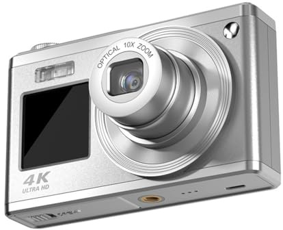 Fangxuee Obiettivo Telescopico 4K HD con Doppio Schermo Ad Alta Definizione, Fotocamera Digitale con Zoom Ottico 16x, Impermeabile, per Selfie e Bellezza.