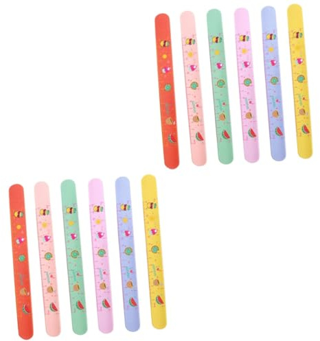 BESPORTBLE 12 Pcs Silicone Bracelets with Ruler Pattern Elastic Wristbands for Flexible Cartoon Slap Bands in Yellow Red Purple Green Blue Pink Birthday Party Gifts and Party Favors