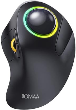 JOMAA Wireless Bluetooth Computer Trackball Mouse with RGB Backlight,Finger Control, 3 Device Switch, Silent Rechargeable Ergonomic Drawing Office Mouse for Laptop, Desktop Computer, Tablet Phone