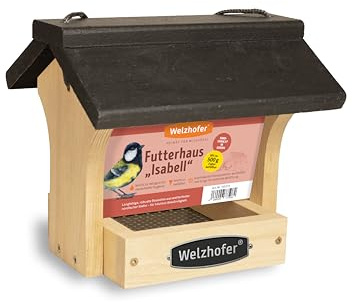 Welzhofer Vogelfutterhaus Isabell, Füllmenge 500 g, Vogelhaus zum Aufhängen, für kleinen Garten oder Balkon, Vogelfutterspender einfach und sauber Befüllen, Futterhaus handgemacht in Europa