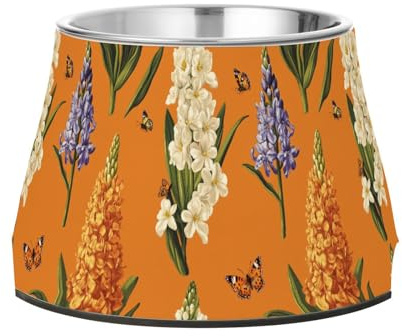 Rustikale Hyazinthen Orange Hunde Wassernapf mit Ständer Edelstahl Katzen Basic Schalen für langsames Füttern Hunde Schnurrhaare Relief