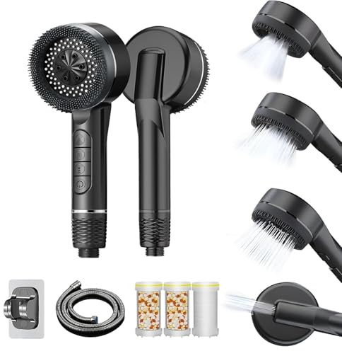 Pommeau de douche et 3 filtres,Pommeau deouche Haute Pression 4 modes,Pommeau de Douche Économiseur d'Eau avec tuyau,Fonction Stop, Anti-Calcaire,pour le bain quotidien, pour animaux