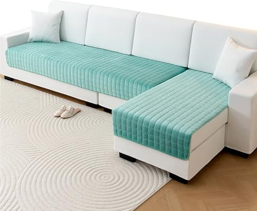 Odaima Samt Sofabezug Sofa Überwurf Ecksofa / 2 3 4 Sitzer/L Form/U Form Sofaüberwürfe Sofadecken Hund Katze Couch Überzug Sofaschoner rutschfest Waschbarer(Lake Green,90x210cm)
