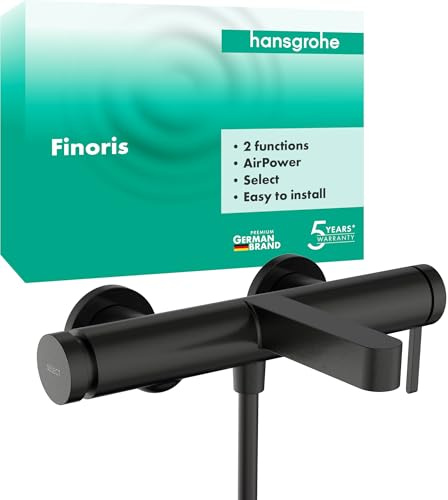 hansgrohe Finoris - Badewannenarmatur Aufputz für 2 Verbraucher, Mischbatterie Badewanne mit Auslauf Länge 19,4 cm, Einhebelmischer Wanne, Brushed Black Chrome, 76420340