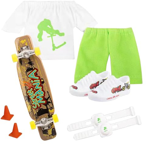 Finger Mini Skateboard, 12Pcs Finger Board Skate Toy Set with Clothes, Shoes, Knee Pads and Guardrails