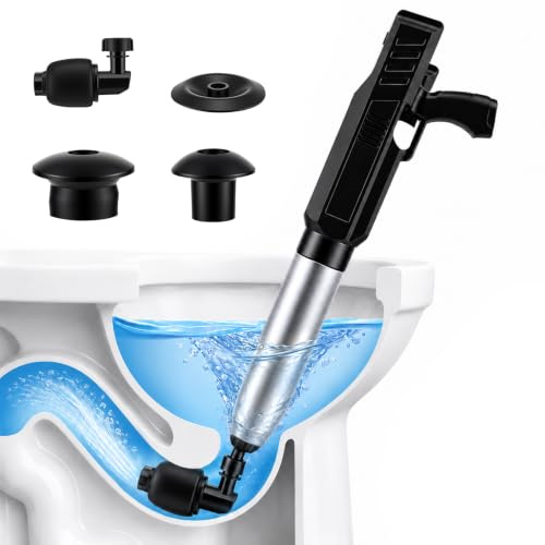 Rechargeable Electric Toilet Plunger High Pressure Air Drain Unblocker, Cordless Heavy Duty Clog Remover with Multi Sizes Plunger Heads for Toilet Sink Shower Drain Household Blockage Cleaner