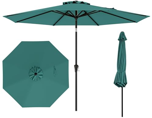 RELAX4LIFE Sonnenschirm 300 cm, Gartenschirm beidseitig um 25° knickbar, Terrassenschirm mit Kurbel & 8 Rippen, Balkonschirm Sonnenschutz, ohne Ständer, Marktschirm für Garten Balkon Terrasse (Grün)