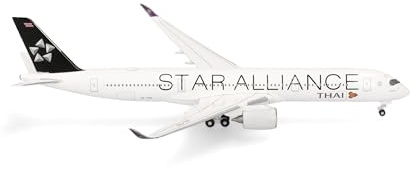 Herpa modellflygplan Thai Airways Airbus A350-900 Star Alliance, miniatyr i skala 1:500, samlarobjekt, modell utan ställ, metall
