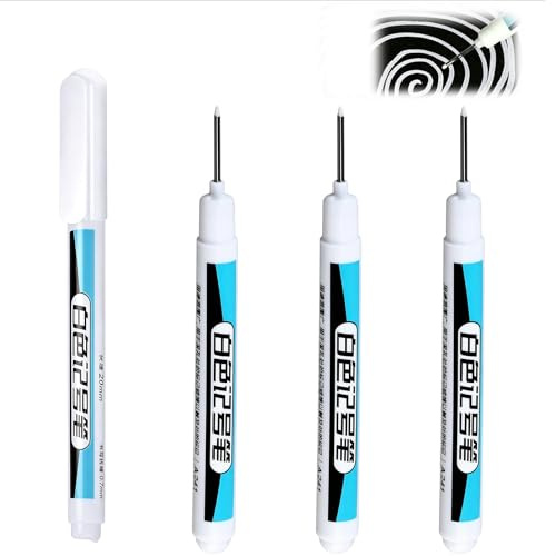 Aragon Flow 4PCS White Permanent Marker Pen, 0.7mm Fine Tip Marker Pen, Waterproof and Quick Drying Paint Pen, Fabric Pen, Builders Marker Pens Carpenters Tools for Wood Glass Plastic