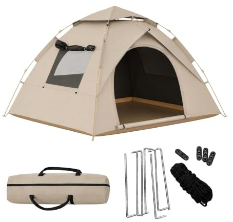 Tienda Relaxdays para 3-4 Personas, Montaje rápido y automático, protección UV, mosquitera, 145×200×220 cm, Beige
