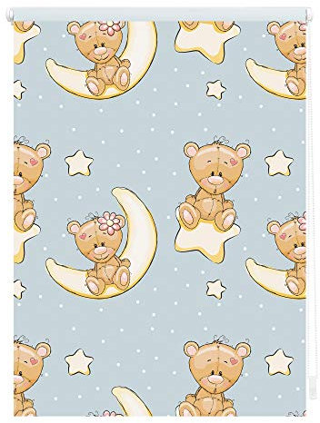 Lichtblick Klemmfix Verdunklungs-Rollo mit Motiv, ohne Bohren, Blickdicht, Seitenzugrollo, Made in Germany, Bärchen - Blau 45 x 150 cm (B x L)