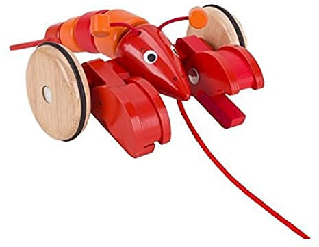 goki 54904 Ziehtier Hummer aus Holz, Nachzieh-Spielzeug mit Tiermotiv, Lernspielzeug inklusive Schnur, Babyspielzeug fördert Koordination und Motorik der Kleinkinder, 27cm x 18cm x 9cm, ab 1 Jahr