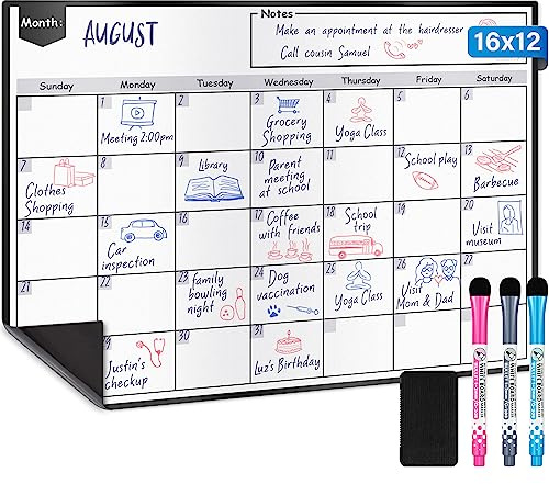 Magnetischer Whiteboard-Kalender – A3 / 40 x 30 cm – Kühlschrank-Whiteboard-Folie mit 3 farbigen Markern und Schwamm – Monatlicher Speiseplaner und Organizer