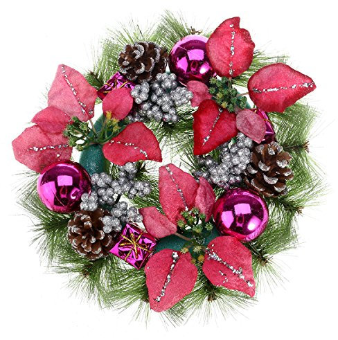 PRETYZOOM Weihnachtskranz Künstliche Tannenzapfen Blumen Kugel Holly Berry Tür Fenster Baum Weihnachtsdeko 30cm (Rosa)