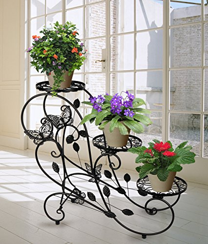 homelikesport Blumentreppe Pflanzenregal Blumenregal Blumenständer mit 3 Töpfe aus Metall, 75 * 28 * 66cm (Schwarz)