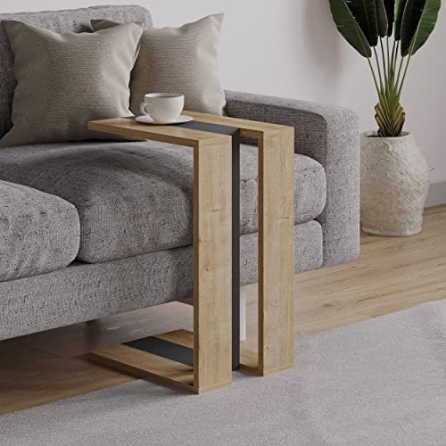C Table für Wohnzimmer| kompakter Coffee Table als Side End Table mit zwei Ebenen| platzsparendes Design für Sofa und Relaxsessel| einfache Montage| 40 x 30 x 57 cm (Eiche - Anthrazit Grau)