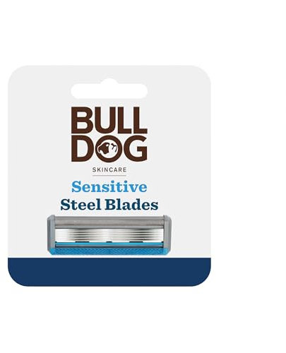 Bulldog Skincare Sensitive Men's Razor Refills, With 5 Tempered Steel Blades on Each of the Four Refill Blades, Works With All Bulldog Reusable Razor Handles, 4 Pack