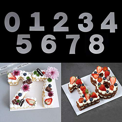 RAYNAG 0-8 Number Cake Stencils Flat Plastic Templates Cutting Number Mold 10 Inch Numerical Stencils for DIY Numbers Cakes/Cookies