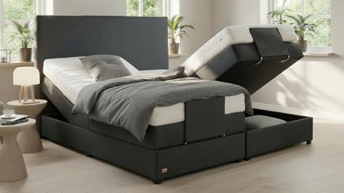 PAARA Boxspringbett mit Bettkasten Kopfverstellung Antirutsch-Matten Taschenfederkern Matratze Kaltschaum Topper Komplettset - Jedes Bett EIN Unikat - Made in Germany (140 x 200 cm)