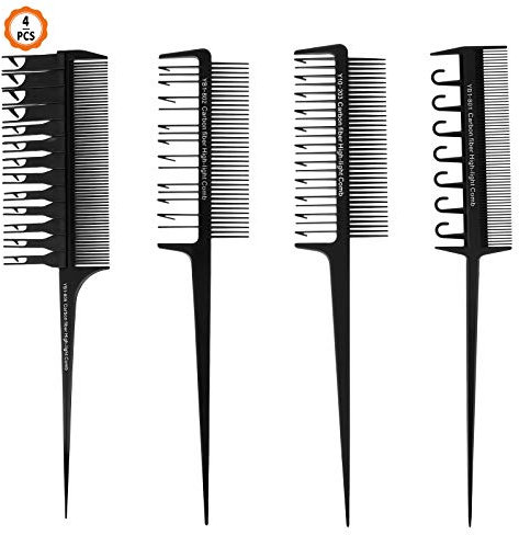 Jubaopen 4 Stück Haarfärbepinsel Färbekamm Schwarz Strähnenkamm Set Haar Hervorhebung Kamm Folien Kamm Profi Friseurkamm Styling Werkzeug für Haarfärbung Friseur Salon