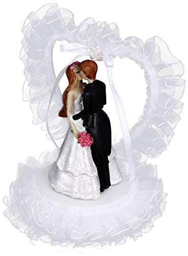 Amosfun Brautpaar Figuren Hochzeitstorte Deko, HerzföRmige Hochzeitspaar Cake Topper, Harz Und Mull Material, Schwarz, 14x11.5x11.5cm, Hochzeit Party Dekoration