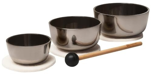 Sonic Energy Nagi Klangschalen Set – 3-teilig, stehend – Für Meditation, Yoga & Achtsamkeit – Inkl. Hülle, Untersetzer & Schlägel (SBZ1)