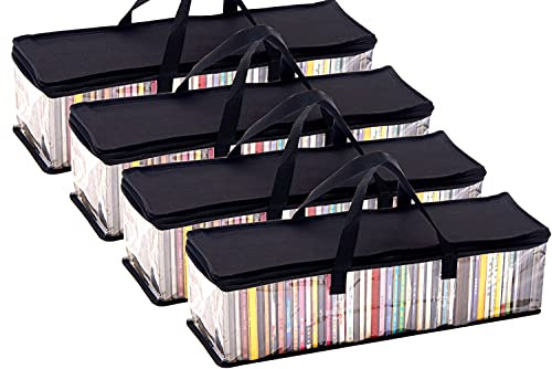 Imperius CD-Aufbewahrungstasche (4 Stück) - Tragbare, Transparente PVC-Medien-Aufbewahrung, Wasserabweisende Halter Mit Griffen für 48 CDs, Kunststoff-Tragetasche