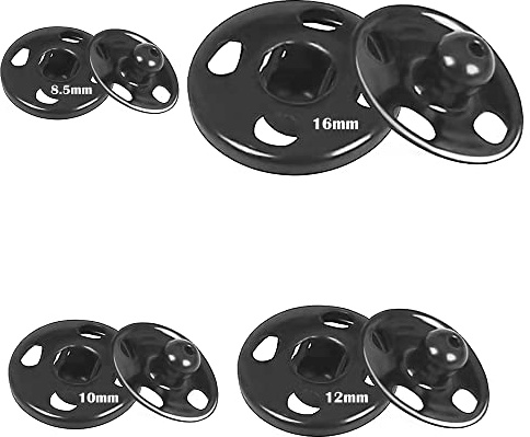 Lahviuu Edelstahl Druckknöpfe, 140 Sets, 4 Größen (8,5mm, 10mm, 12mm, 16mm), Schwarz/Silber, Knopf, für Geldbeutel, Handtasche, Kleidung, Schuhe, Hüte, Nähreparatur
