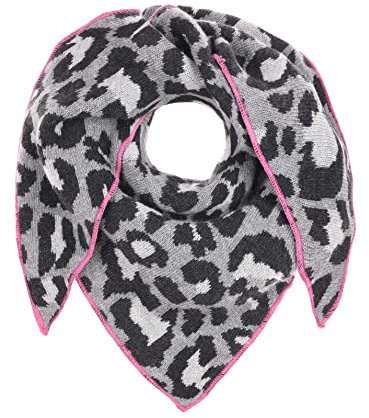 Zwillingsherz Sciarpa triangolare Stola con cashmere e lana per bambini, di alta qualità, foulard cashmere con stampa Leo Animal, perfetta per l'estate, l'autunno e l'inverno, grigio scurorosa.,