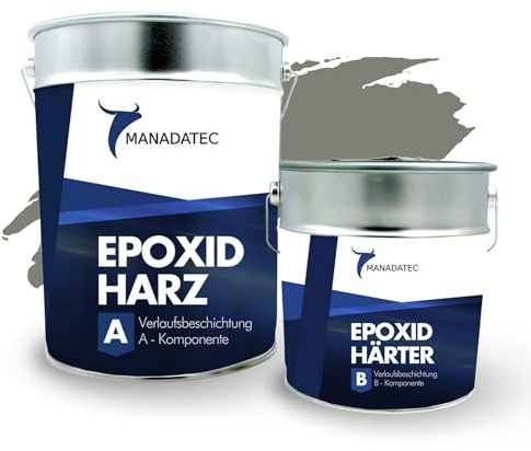 MANADATEC 2k Epoxidharz Verlaufsbeschichtung 6kg I RAL 7023 Betongrau I Lösemittelfrei, Umweltfreundlich & Geruchsneutral I Für ebene Garagen-, Keller- & Werkstattböden I Hohe Belastbarkeit