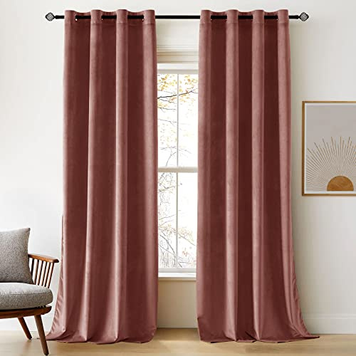 WOABOY 2 stycken sammetsgardiner mörkläggningsgardin ogenomskinlig gardin ogenomskinlig gardin ogenomskinlig gardin värme- och ljudisolering med öljetter för vardagsrum sovrum kontor 140 x 225 cm (B x H) rosa