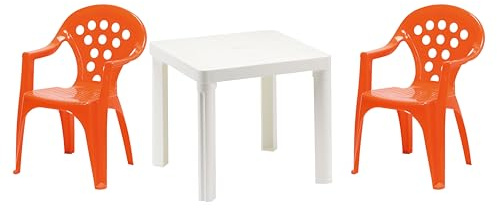 Hline Kinder Garten Sitzgruppe Tisch mit Stühlen Gartenstuhl Sessel (1 Tisch 2 Stühle rot)
