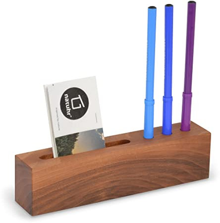 Natuhr Stifthalter Visitenkartenhalter Robert - Holz für Schreibtisch Empfangstheke Büro Praxis Zettelhalter Stifteständer Notizzettelhalter Organizer Kulihalter aus massivem Holz (Walnussholz)