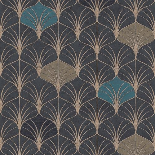 Grafik Tapete Profhome 374833-GU Vliestapete glatt im Retro-Stil glänzend gold schwarz blau 5,33 m2